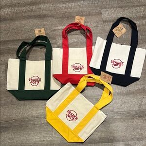 Trader Joe's Mini Tote Bag Set - Red, Yellow, Green, Navy